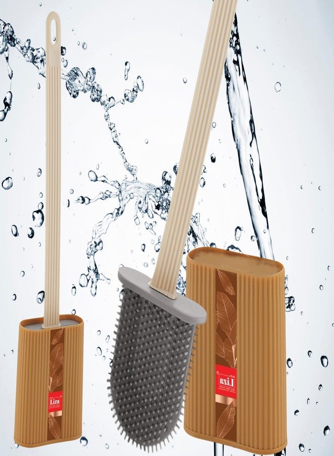 Nabhya Silicone Toilet Brush Anti-Drip Set,Toilet Bowl Cleaner Brush for Bathroom, No-Slip Long Handle (Beige) - Image 2